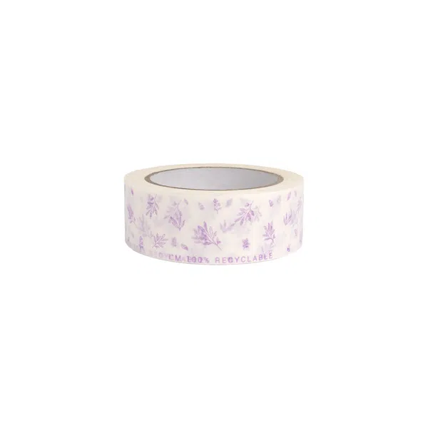 White Paper Tape with Lilac Leaf “I’m 100% Recyclable” 37.5mm x 50mm