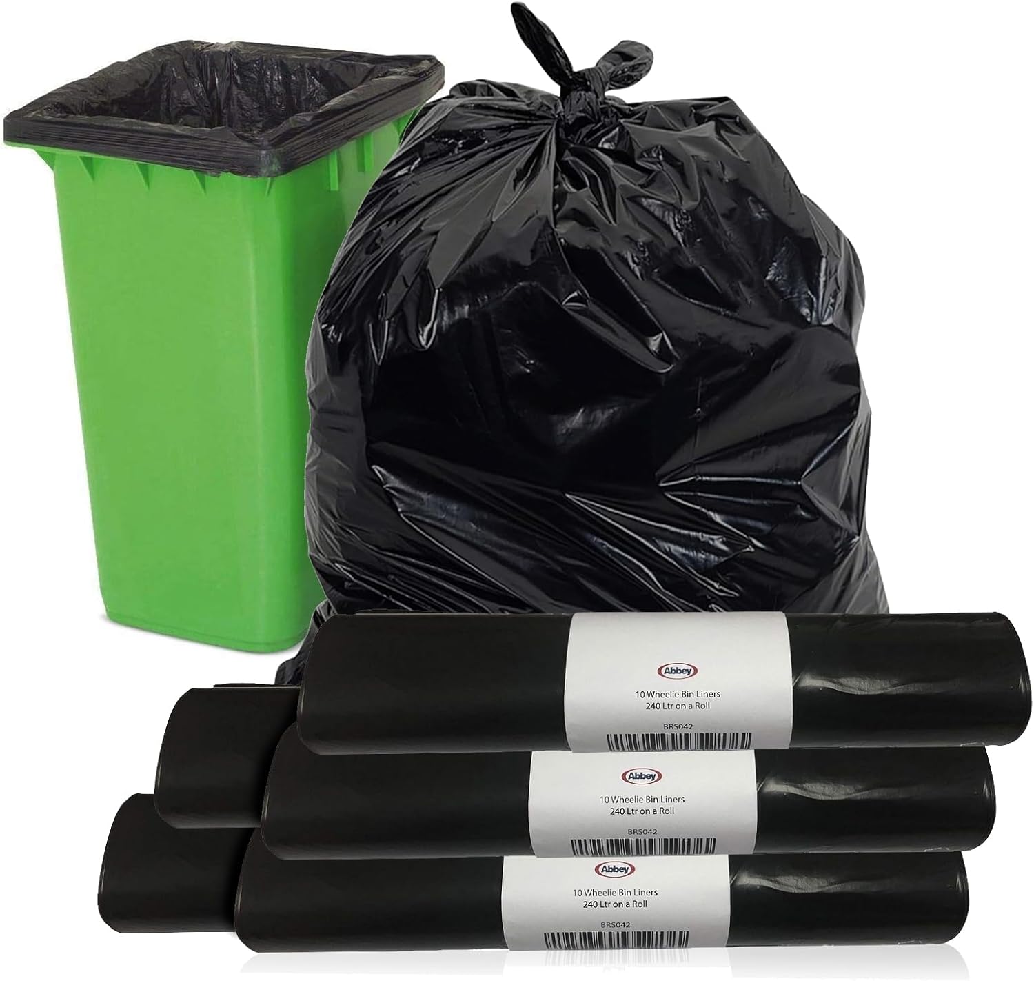 Heavy Duty Black Wheelie Bin Liners 240L, 30 x 46 x 54 in, Refuse Sacks on a Roll