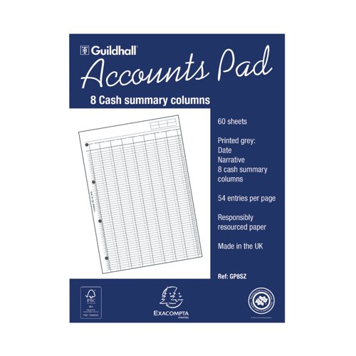 Exacompta Guildhall Account Pad – 8 Cash Columns
