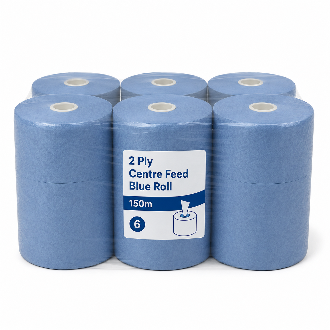 2 Ply Centre Feed Blue Roll 150m
