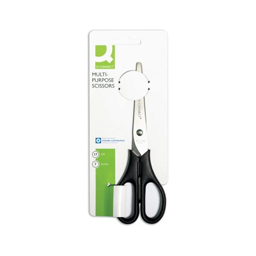Q-Connect Ergonomic All Purpose Scissors 170mm Stainless Steel Blades Black Handle