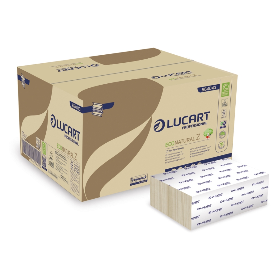 Lucart EcoNatural Z-Fold Hand Towel - 2 Ply, 15 Packs x 200 Sheets