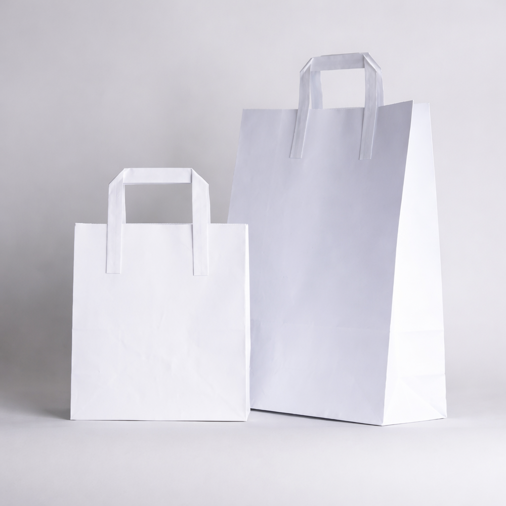 White Kraft SOS Carrier With External Paper Tape Handles - 175mm x 95mm x 215mm