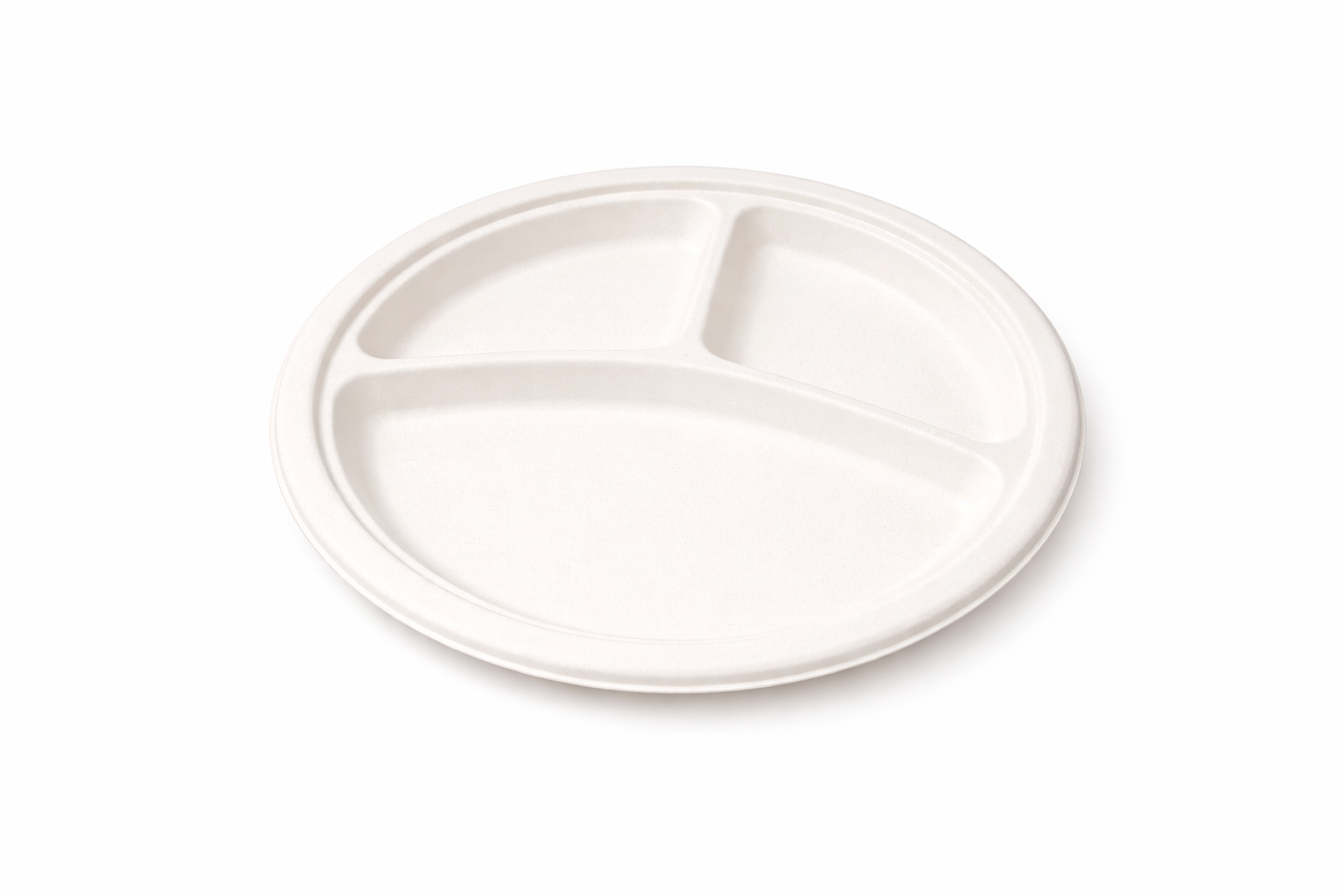 3 Compartments Compostable Round Bagasse Plate 10 Inch White