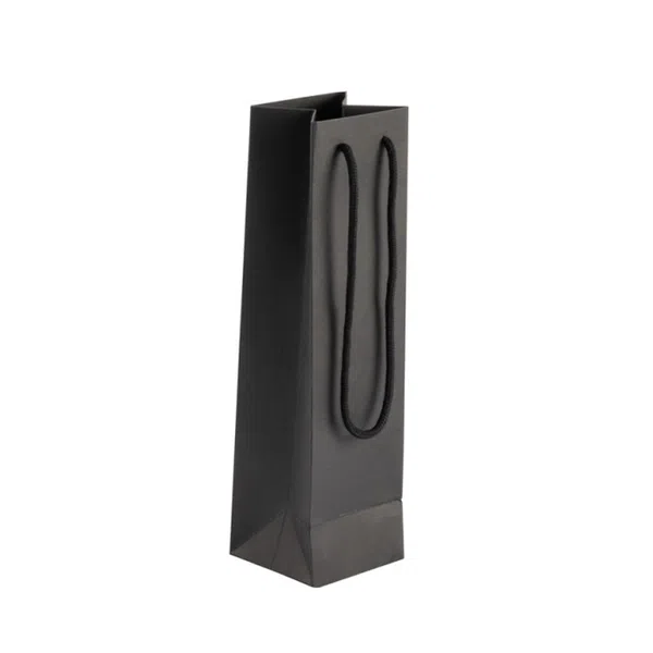 Bottle Portrait Black Paper Gift Bag with Rope Handles
