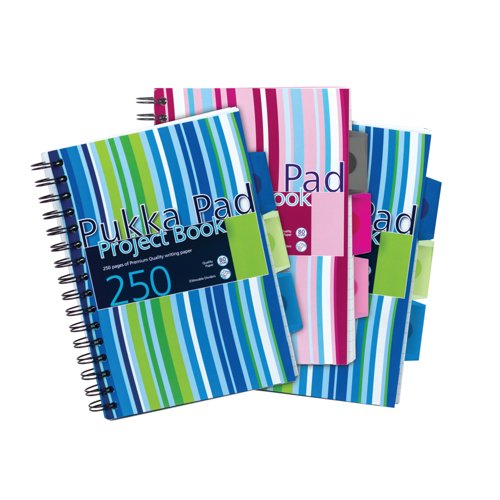 Pukka Pad Stripes Polypropylene Project Book 250 Pages A5 Blue/Pink (3 Pack)