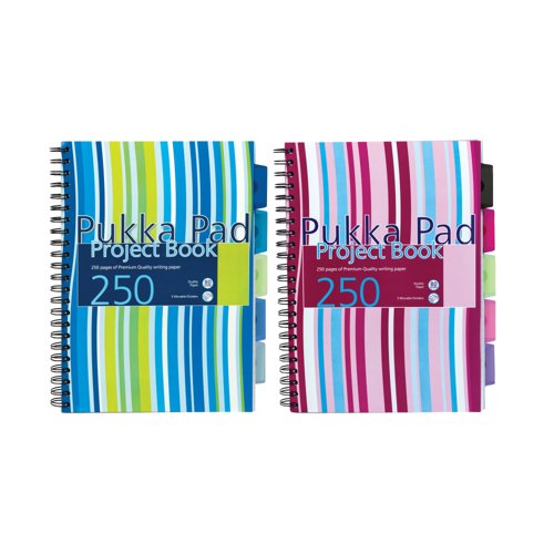 Pukka Pad Stripes Polypropylene Project Book 250 Pages A4 Blue/Pink (3 Pack)