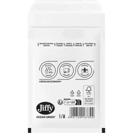 270 x 360mm - 8(H) - White - Jiffy Ocean Green Uncoated Bubble Lined Mailer