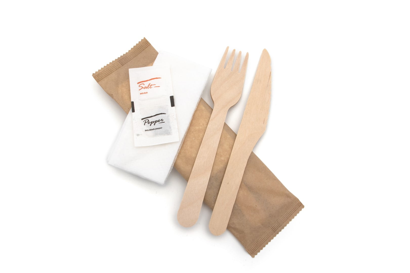 Wooden Cutlery 5 in 1 Pack – Knife/Fork/Napkin/Salt/Pepper