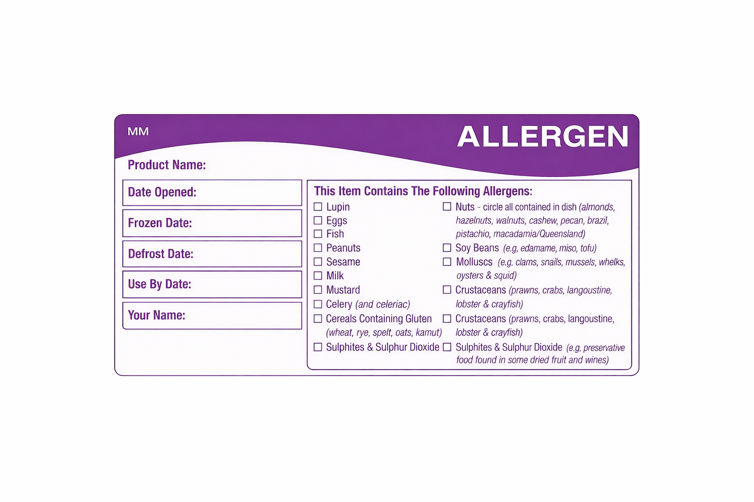 Allergen Storage Label – 2 X 4 Inch
